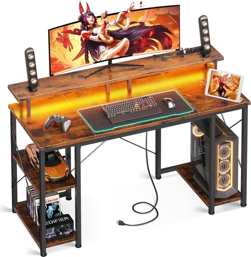 48 Inch Gaming Desk with LED Lights & Power Outlets, Computer Desk