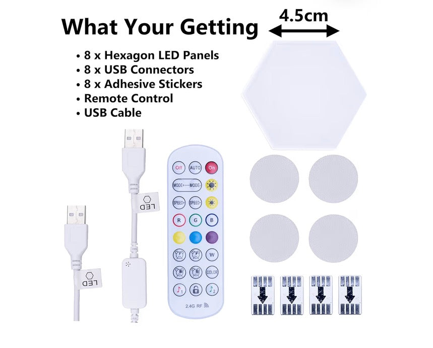 Bluecaps Hexagon LED Panels - Hex RGB Smart Wall Sensory Lights with App and Remote Control, 8 Pack of Light Panel Night Lights for Gaming Room