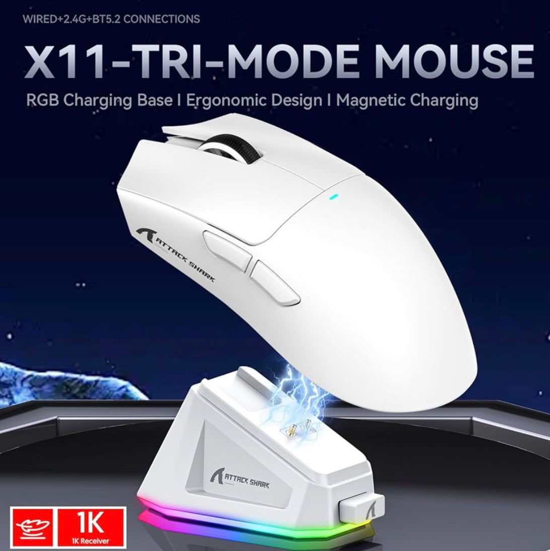 ATTACK SHARK X8SE Mouse for Large Hand And ATTACK SHARK X11 Gaming Mouse with Magnetic Charging Dock Bundle