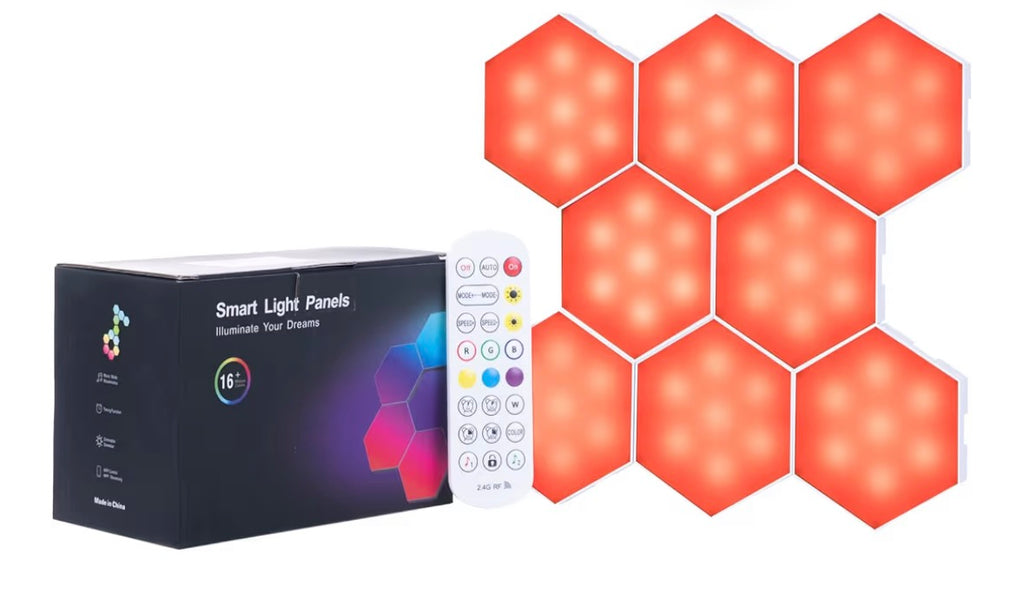 Bluecaps Hexagon LED Panels - Hex RGB Smart Wall Sensory Lights with App and Remote Control, 8 Pack of Light Panel Night Lights for Gaming Room