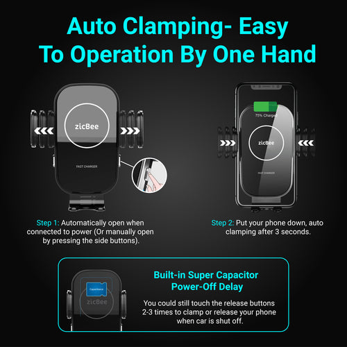 15W Wireless Car Charger, Super Suction & Stability Auto Clamping