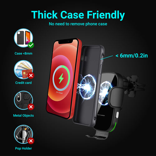 15W Wireless Car Charger, Super Suction & Stability Auto Clamping